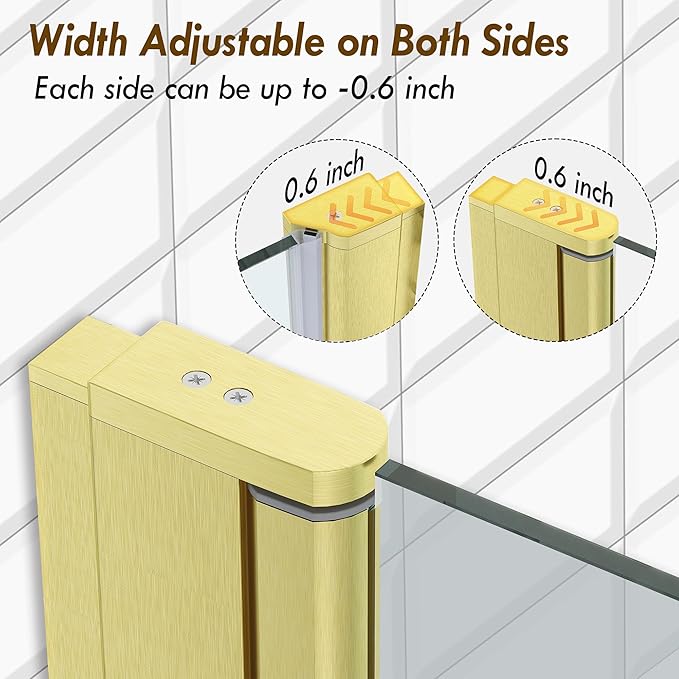 Frameless Pivot Shower Door 28.8-30" W X 72" H, 1/4" (6mm) Clear SGCC Tempered Glass, Hinged Pivot Swing Shower Door, Reversible Installation, Easy to Clean, Brushed Gold