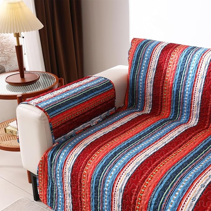Cmfshape Skidproof Sofa Cover-Boho Sofa Slipcover with Elastic Straps-Easy Fit Slip Cover-Bohemian Washable Furniture Protector for Pets and Kids(Loveseat108 x75,Blue)