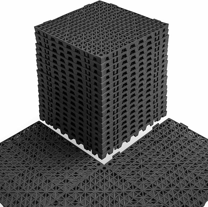 MAXWAVE 18 Pack 12" x 12" Modular Interlocking Floor Mats, Soft PVC Non-Slip Drainage Tiles, Splicing Rubber Cushion Flooring for Deck, Shower, Pool, Basement, Shed, Indoor and Outdoor Use