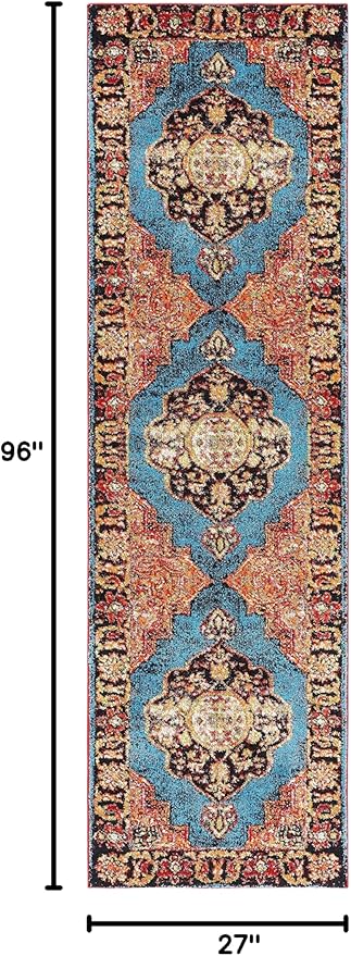 SAFAVIEH Vintage Hamadan Collection Runner Rug - 2'3" x 8', Gold & Light Blue, Traditional Oriental Design, Non-Shedding & Easy Care, Ideal for High Traffic Areas in Living Room, Bedroom (VTH219D)