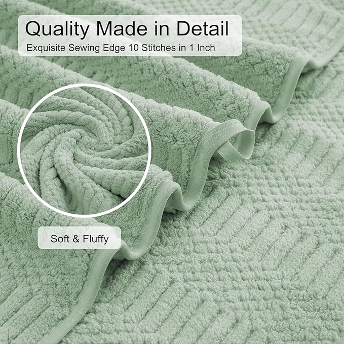 Oliven 4 Pcs Green Large Bath Towel Set 35"x70" Extra Large Bath Sheets Oversized Jumbo Towels for Bathroom 600GSM Soft Highly Absorbent Quick Dry Beach Chair Towel Woven Towels for Hotel and Spa