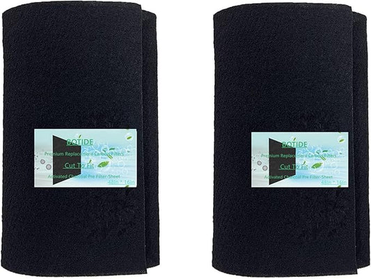 48 x 16 Inch Cut-to-Fit Activated Carbon Fabric Filter Sheet Charcoal Air Vent Filters Pad Black Range Hood Hepa AC Replacement Fabric Filter Sheet (2PCS, 48 x 16 x 0.125IN)