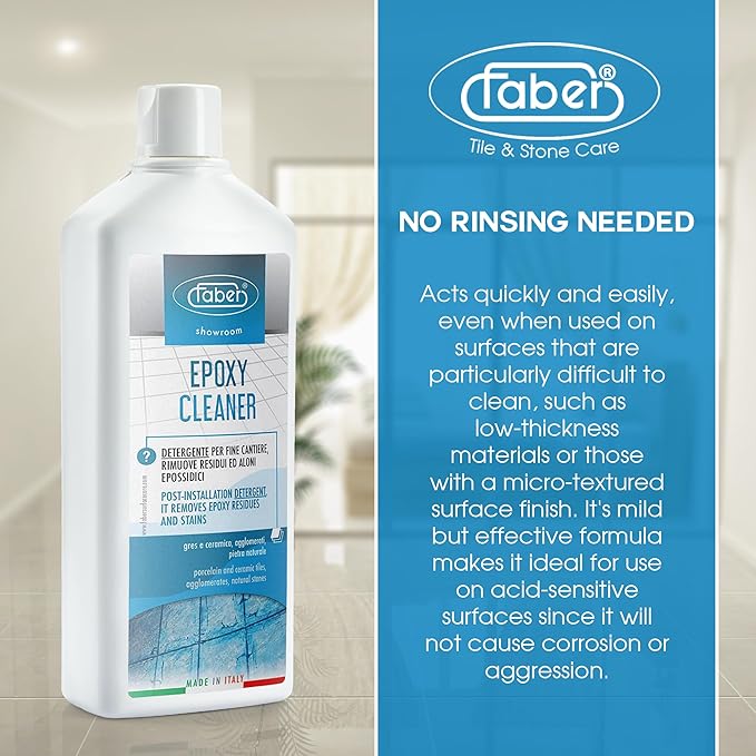 FABER Epoxy Remover – Epoxy Resin Haze Remover and Post Construction Cement Grout Cleaner to Renew Refresh & Restore Natural Shine of Porcelain Ceramic Tile Floor - Heavy Duty Alkaline Compound