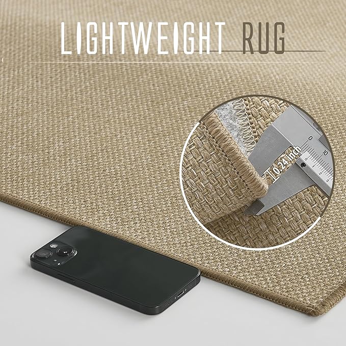 NICETOWN 6'x9' Rugs for Living Room Faux Jute Area Rug Non-Slip Washable Thin Modern Rugs for Bedroom Large Farmhouse Floor Accent Carpet for Dining Room Kitchen Entryway, Natural