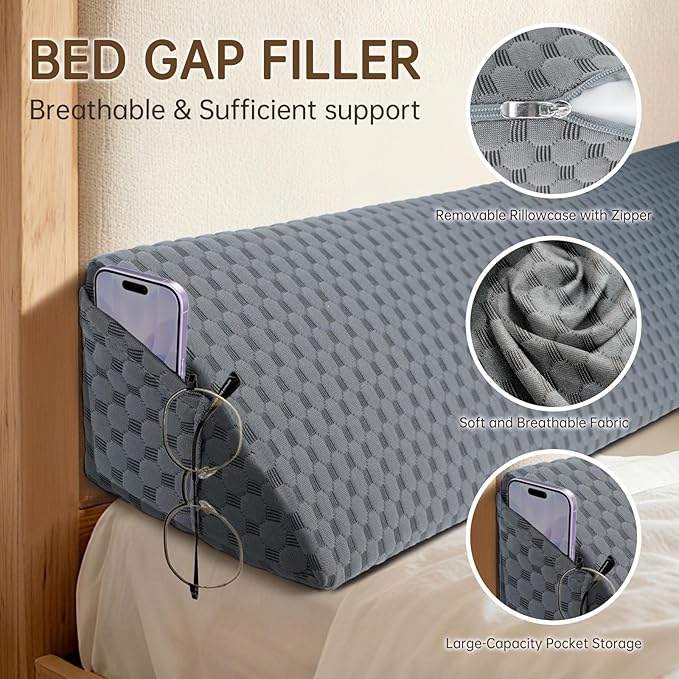 King Size (76"x6"x8") Bed Wedge Pillow for Headboard Mattress Gap Filler (0-6") for College Dorm Sleeping, White