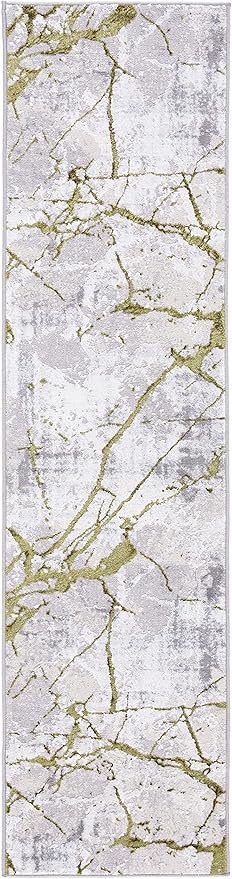 SAFAVIEH Amelia Collection Runner Rug - 2' x 8', Grey & Green, Modern Abstract Design, Non-Shedding & Easy Care, Ideal for High Traffic Areas in Living Room, Bedroom (ALA293J)