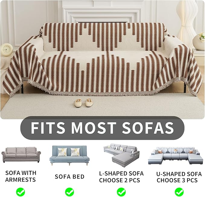 HAOMAIJIA Boho Sofa Covers Couch Covers for 3 Cushion Couch Sofa Pet Friendly Soft Thick Couch Cover for Dogs Washable Sectional Couch Covers L Shape Furniture Protector (Brown, 91"x118")