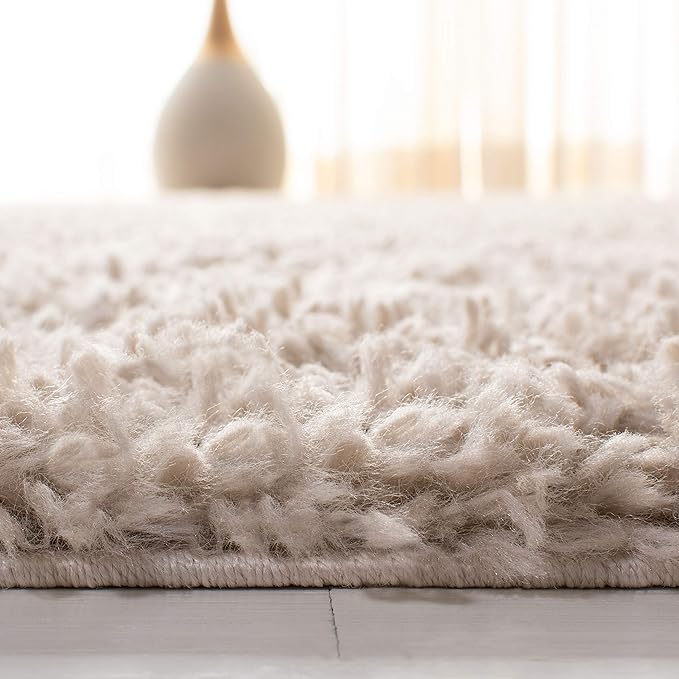 SAFAVIEH August Shag Collection Area Rug - 5'3" x 7'6", Beige, Solid Design, Non-Shedding & Easy Care, 1.5-inch Thick Ideal for High Traffic Areas in Living Room, Bedroom (AUG200D)