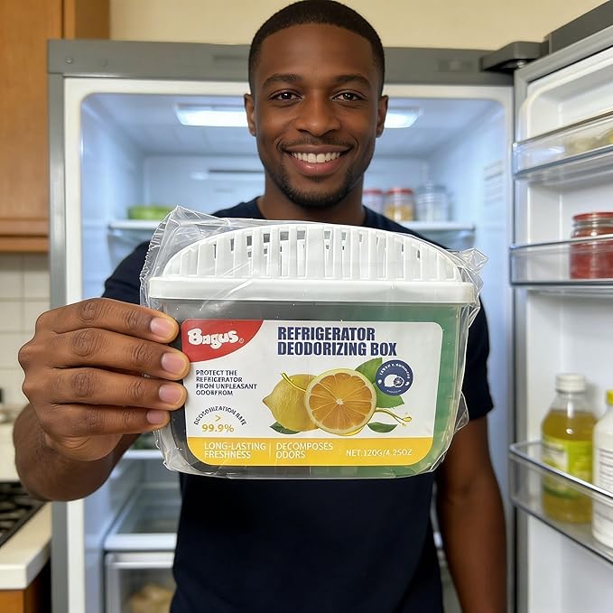 Bagus Gel Refrigerator Deodorizer – Long-Lasting Fridge Odor Eliminator, Lemon & Green Tea Scent, 120g*4 Pack, Compact & Effective Air Freshener for Refrigerators & Freezers, Decomposes Odors