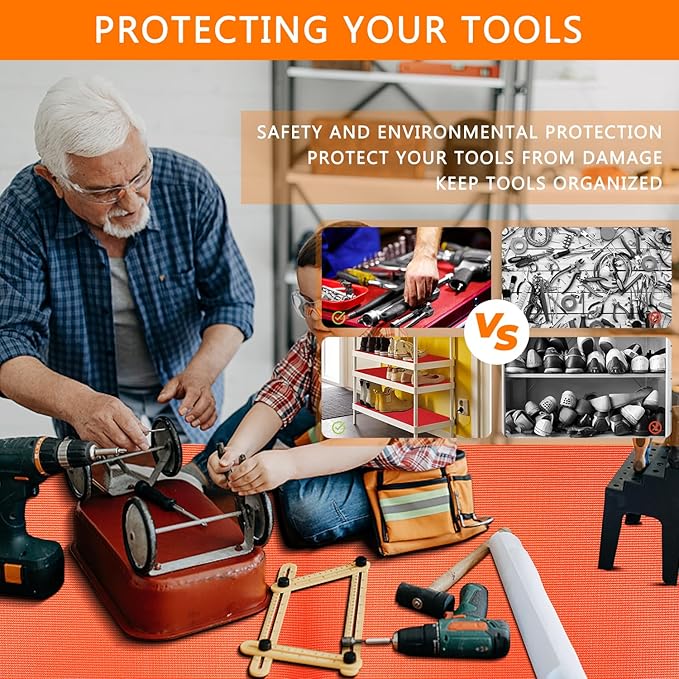 Foam Toolbox Liner Drawer Mat 1/8 Inch Thick X 16 Inch Wide X 16 Ft Long Orange, No Slip for Protecting Cabinet, Garage, Cart, Tool Box
