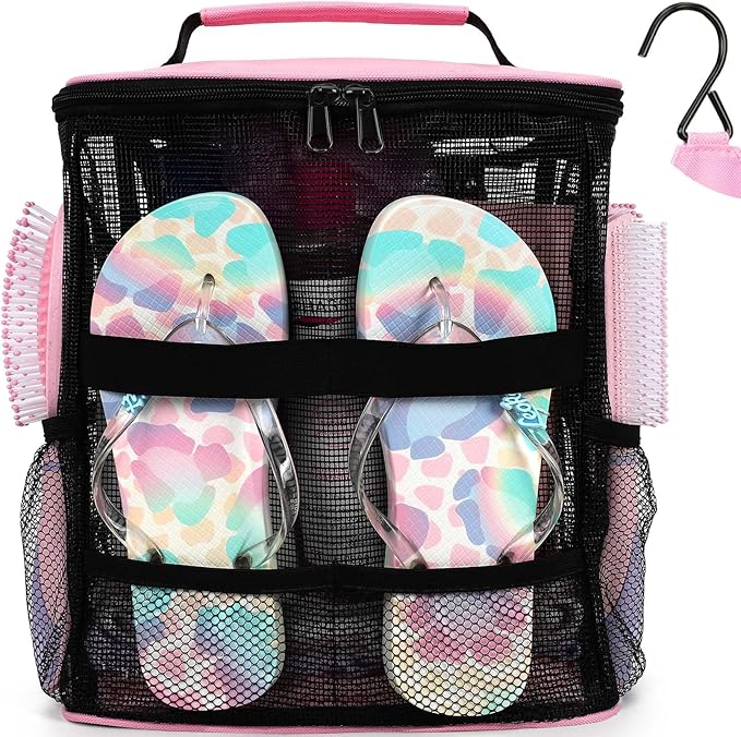 Mesh Shower Caddy,Portable HangingTravel Toiletry Bag Dorm Room Essentials for College Students Girls,Large Makeup Organizer for Full-Sized Toiletries,Travel Essentials for Women Girls Camping Beach