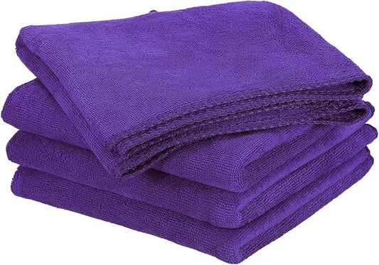 HARFINGTON 4 Pack Microfiber Cleaning Cloth, 30" x 14" Multi-Functional Cleaning Towels Reusable Absorbent Rags for Car Wash Kitchen Household Window Clean, Purple