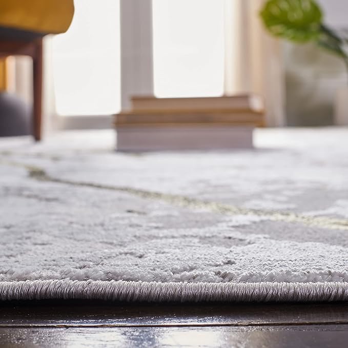SAFAVIEH Amelia Collection Runner Rug - 2' x 20', Grey & Gold, Modern Abstract Design, Non-Shedding & Easy Care, Ideal for High Traffic Areas in Living Room, Bedroom (ALA293G)