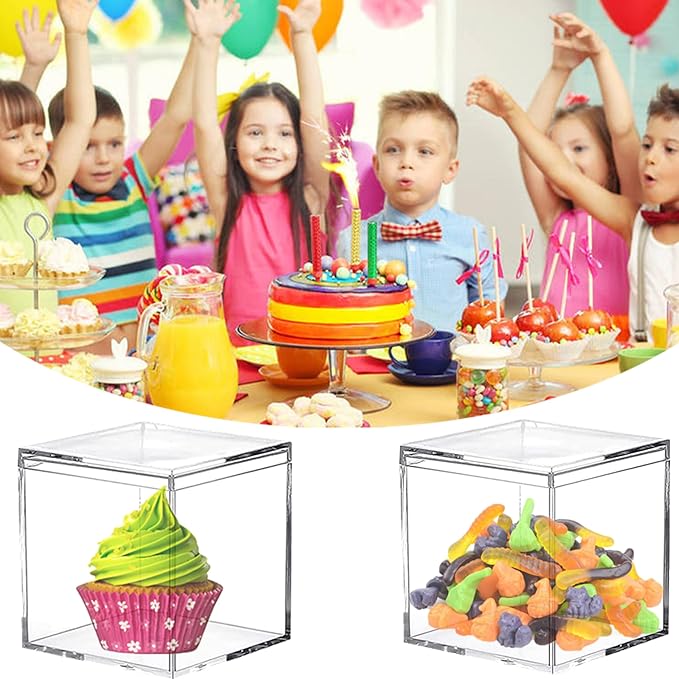 KissYou Clear Box Acrylic Square Cube, 24 Pack Small Plastic Storage Containers with Lid Jewelry Box Easter Candy Pill and Tiny Jewelry Boxes