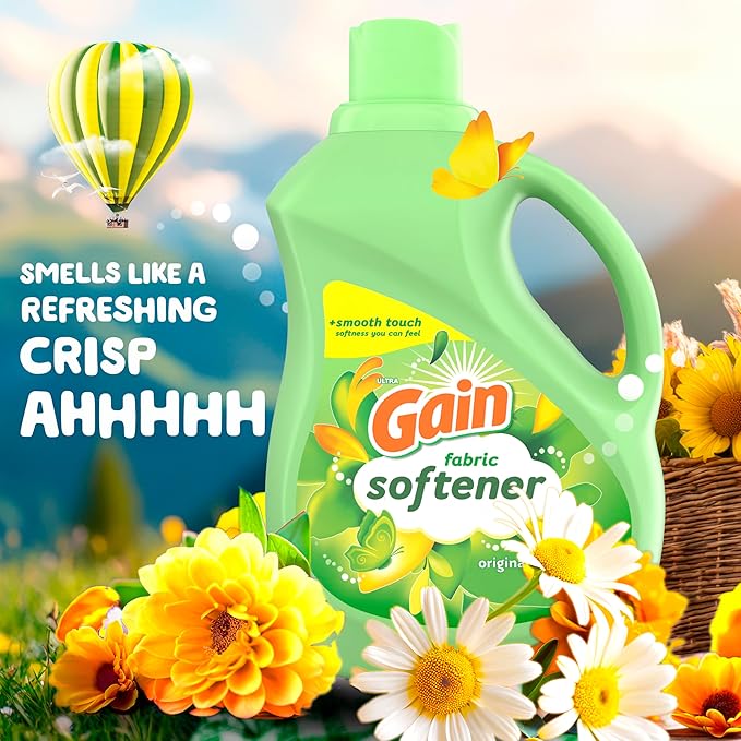 Gain Liquid Fabric Softener,Original Scent,35 FL OZ LIQ.,48 Loads,Smooth Touch - softness you can feel,(Pack of 8)