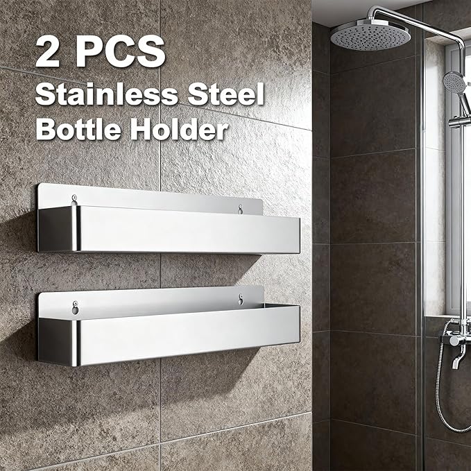 Haploon 2 PCS 21 Inch Single Speed Rail Stainless Steel Liquor Bottle Holder Rack Wall Mounted Spray Rack Bottle Storage for Bar, Kitchen, Restaurants, Silver