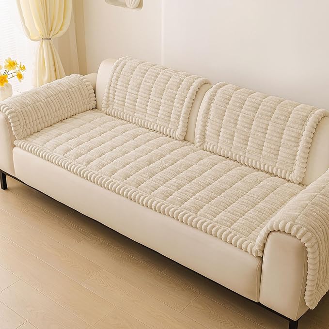 hyha Couch Covers for Dogs Washable, Non Slip Plush Dog Sofa Protectors, Fuzzy Pet Couch Covers for 3 Cushion Sofa Pet Friendly (Apricot, 27.6" x 88")