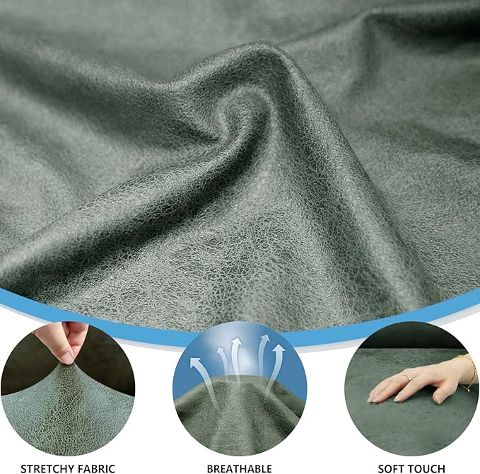 Loveseat Sofa Slipcover Leather Look Couch Covers for 2 Seater Couch Sofa 1-Piece Sofa Cover Stretch Furniture Protector with Elastic Bottom & Pockets(Loveseat, Army Green)