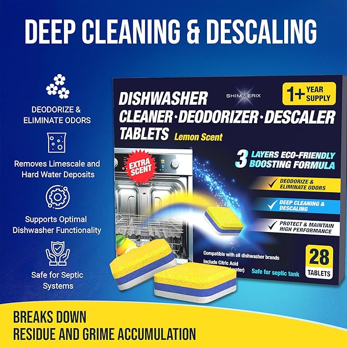 Washing Machine Cleaner Tablets Top Load 28 Pack & Dishwasher Cleaner Deodorizer Descaler Tablets 56 Pack Bundle - 2 Plus Year Supply - Septic Safe Eco Friendly Formula