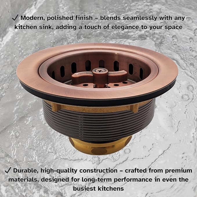 Westbrass Wing Nut Style Large Kitchen Sink Basket Strainer, 2 Pack, Antique Copper, D2135-11