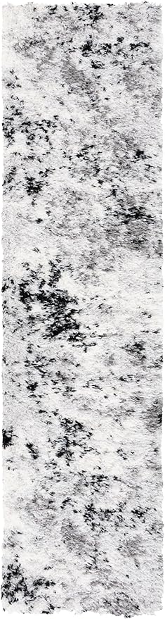 SAFAVIEH Lindsay Shag Collection Runner Rug - 2'2" x 8', Grey & Black Ivory, Modern Design, Plush 1.8-inch Thick, Ideal for High Traffic Areas in Living Room, Bedroom, Dining Room (LNS556G-28)