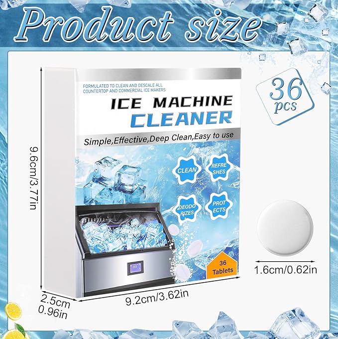 36 Pcs Ice Machine Cleaner Tablets Descaler, Clean Tablets for Ice Maker, Nickel Safe Scale Remover for Countertop, Deep Cleaning, Remove Odor