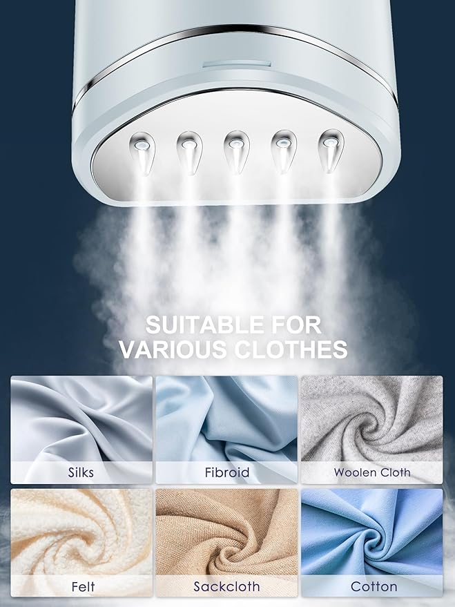 Reemix Portable Garment Steamer, Powerful Foldable Handhled Steamer 1300W, Travel Size Steamer For Clothes 20S Fast Heat-up, Fabric Steamer for Home & Travel, 120V Only (Aqua)
