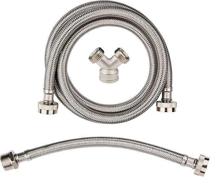 EFIELD Steam Dryer Installation Kit, Stainless Steel Hoses, 6 ft Length Hose with 3/4" FHT 90 Degree Elbow,1 ft Inlet and Y Connector for Hose Splitter,(HOSE008)