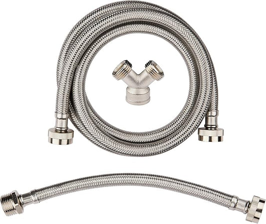 EFIELD Steam Dryer Installation Kit, Stainless Steel Hoses, 6 ft Length Hose with 3/4" FHT 90 Degree Elbow,1 ft Inlet and Y Connector for Hose Splitter,(HOSE008)