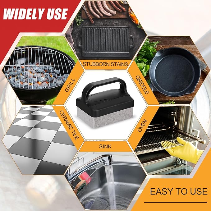 Dunzy 26 Pack Grill Griddle Cleaning Brick Block Pumice Stones Scrubbing Grill Cleaning Stone Griddle Scrubber Cleaner with Handle for Outdoor BBQ Flat Top Cookers Removing Greases Stains