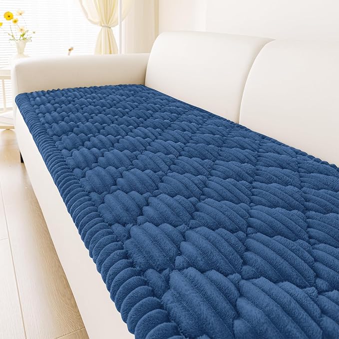 Smiry Pet Couch Cover for Dogs Washable, Non-Slip Fuzzy Couch Covers for 3 Cushion Sofa Pet Friendly, Soft Thick Furniture Protector Sofa Slipcover Mat for Dogs (Navy, 27.6" x 70.9")