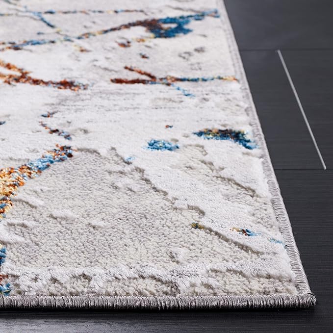SAFAVIEH Amelia Collection Area Rug - 5'5" x 7'7", Grey & Blue Gold, Modern Abstract Design, Non-Shedding & Easy Care, Ideal for High Traffic Areas in Living Room, Bedroom (ALA293M)
