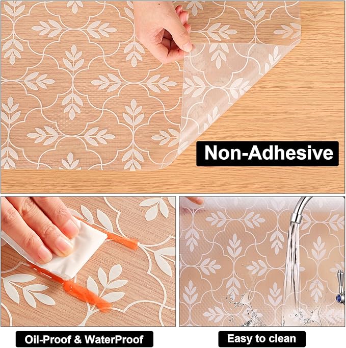 Cooyes Shelf Liners for Kitchen Cabinets Waterproof & Oil-Proof Kitchen Cupboard Mats Non-Slip Drawer Mats EVA Material Non Adhesive Fridge Liner for Shelves（17.5" W x 197" L）