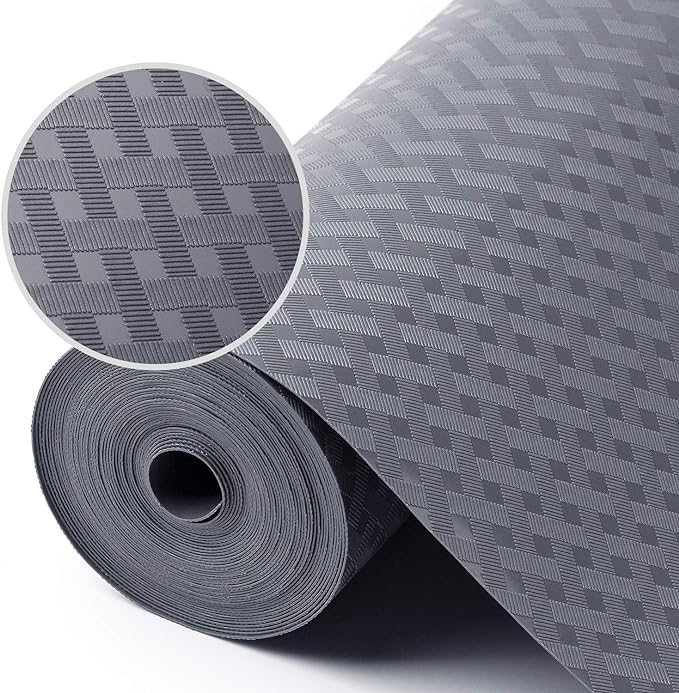Shelf Liners for Kitchen Cabinets Refrigerator Liners Waterproof & Oil-Proof Kitchen Cupboard Liner Non-Slip Drawer Mats EVA Non Adhesive Fridge Liner for Shelves - Gray 11.8 x 236.2 Inches