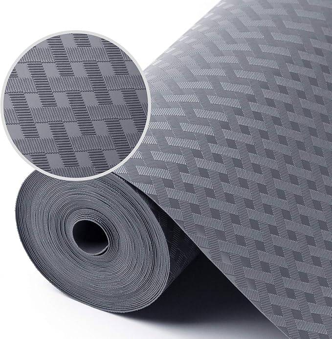Shelf Liners for Kitchen Cabinets Refrigerator Liners Waterproof Kitchen Cupboard Liner Non-Slip Drawer Mats EVA Material Non Adhesive Fridge Liner for Shelves - Gray 17.5 x 236.2 Inches x 2 Rolls