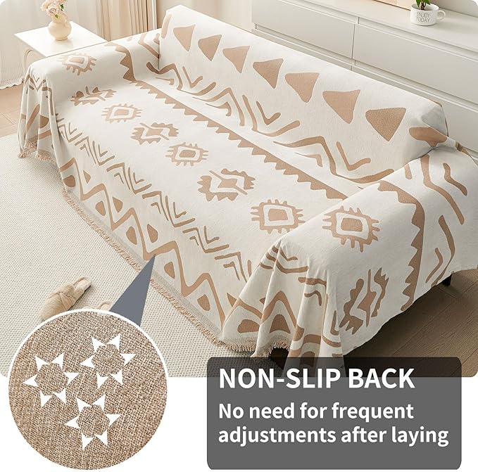 HAOMAIJIA Non Slip Couch Cover Sofa Covers for 2 Cushion Couch Washable sectional Couch Covers for Dogs pet Furniture Protector Couch Cover Blanket for Living Room (My-Khaki, 71"x102")