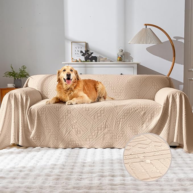 Waterproof Couch Cover, Reversible Washable Anti-Slip Loveseat Sofa Covers with 2 Cushions, Sectional Couch Covers for Pets, Sofa Slipcovers for Dogs Cats (71x91in/Khaki)