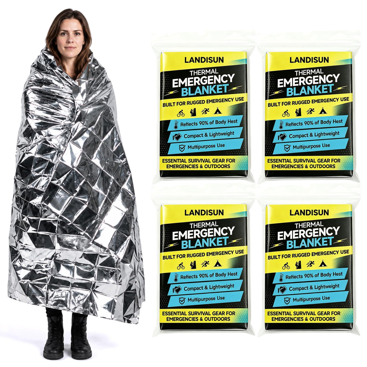 Emergency Blanket Thermal Space Mylar Blankets 4Packs - Image 1