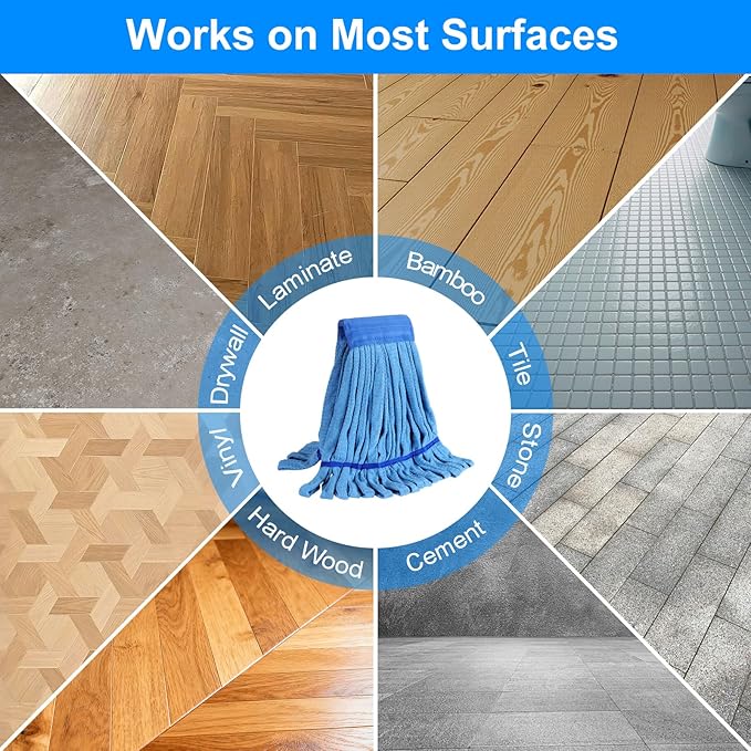 5 Pack Commercial Mop Head Replacement, 6.6 Inch Headband Heavy Duty Microfiber Tube Mop, 18oz Looped End Washable Refill for Industrial Floor Cleaning, Hardwood, Tile, Concrete