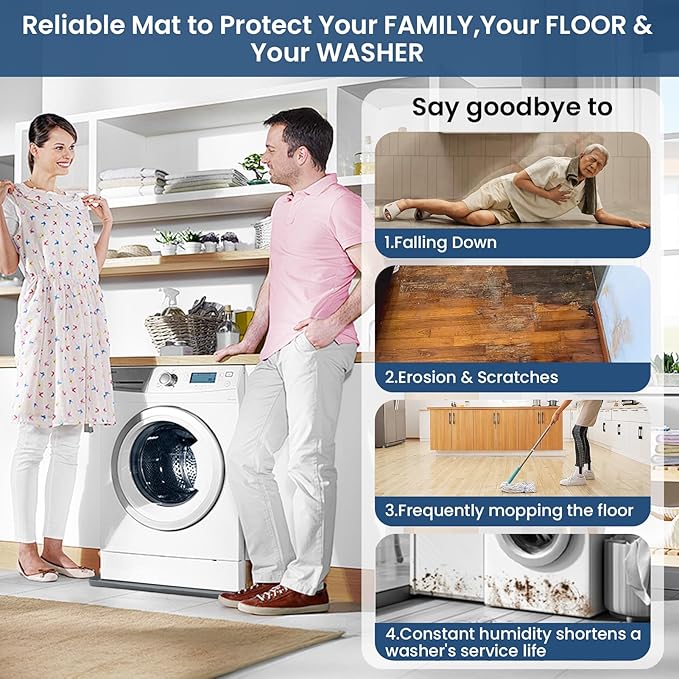 27"X27" Under Washing Machine Drain Pan Silicone Mat with 0.8“ Raised Edge - Washing Machine Tray , Non-Slip Trays for under Washer and Dryer , Washer Tray for Floor Protection ,Washer Drip Pan (Gray)