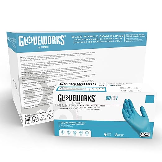 GLOVEPLUS HD Medical Blue NitrileGloves - 8 mil, 12 inches long, Latex Free, Powder Free, Textured, Disposable, Non-Sterile, Large,GPNHD66100, Case of 500