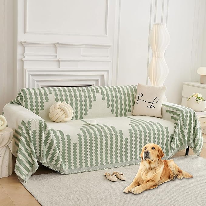 HAOMAIJIA Boho Sofa Covers Couch Covers for 2 Cushion Couch Sofa Pet Friendly Soft Thick Non Slip Couch Cover for Dogs Washable Sectional Couch Covers L Shape Furniture Protector (Green, 71"x102")