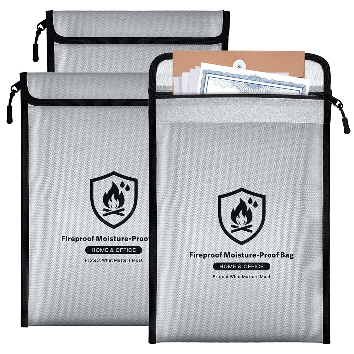 3PCS Large Fireproof Document Bag Set - 2000℉ Waterproof - Image 1