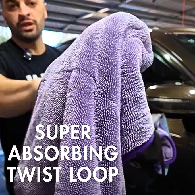 The Diva Rinseless V2 Car Drying Towel-16x20 inches, 1200 GSM Microfiber Twist Loop, Premium Korean Quality, Suede Edge Towel for Auto Detailing, Paint Safe, Purple - 3 Pack