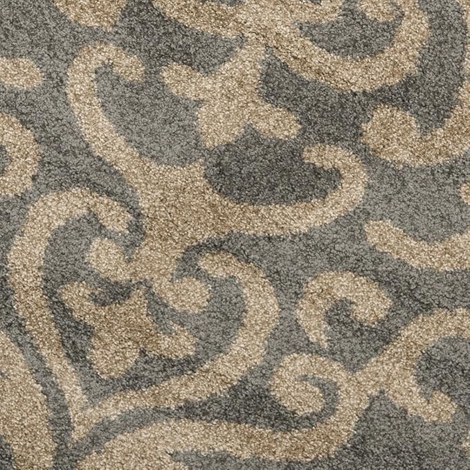 SAFAVIEH Florida Shag Collection 6'7" Round Grey/Beige SG462 Damask Non-Shedding Living Room Bedroom Dining Room Entryway Plush 1.2-inch Thick Area Rug