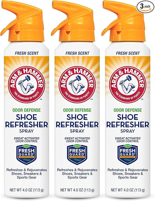 Arm and Hammer Shoe Refresher Spray, Multi-Purpose Odor Remover for All Types of Footwear, Shoe Deodorizer Spray, Shoe Odor Eliminator, Shoe Spray, Shoe Smell Eliminator, 4 oz (3 Pack)