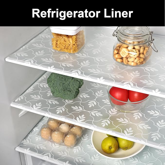 Cooyes Shelf Liners for Kitchen Cabinets Waterproof & Oil-Proof Kitchen Cupboard Mats Non-Slip Drawer Mats EVA Material Non Adhesive Fridge Liner for Shelves（17.5" W x 197" L）