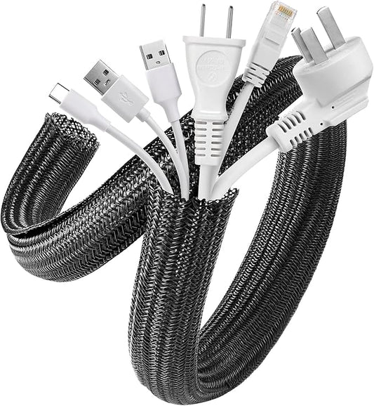 AGPTEK Cable Sleeve, 2 Pack 5ft - 1.2 Inch Cable Management, Desk Cord Cover Organizer Wire Hider for Home Office Computer TV Wire Loom Tubing, Pet Proof Cord Protector from Cat Dog Chewing, Black