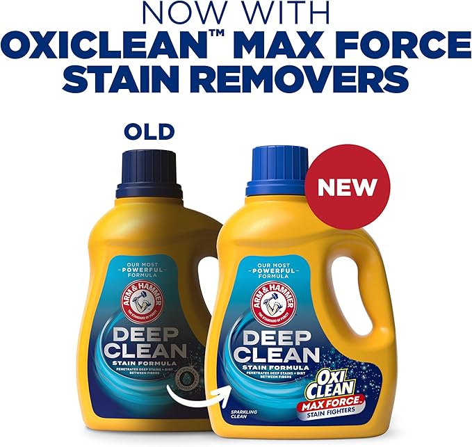 ARM & HAMMER Plus OxiClean Max Force Deep Clean Stain Formula Liquid Laundry Detergent, Sparkling Clean Scent, 75 Fl Oz, 50 Loads