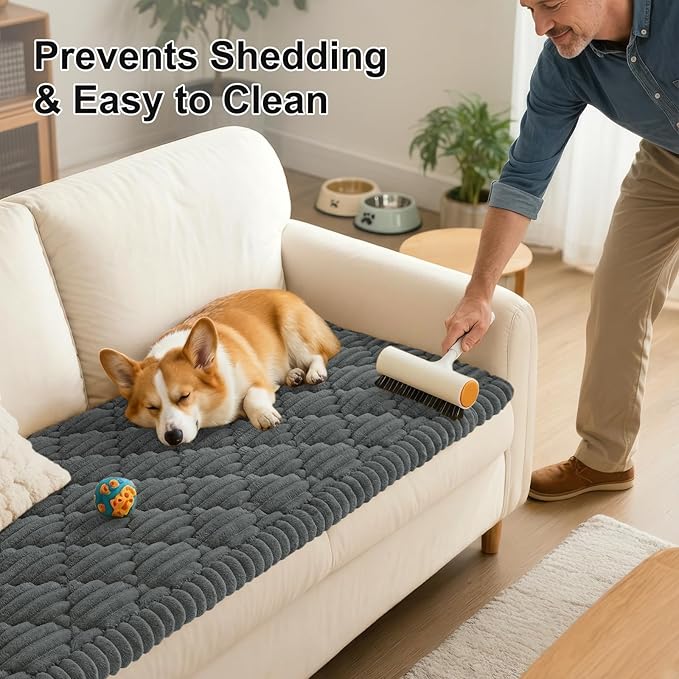 Smiry Pet Couch Cover for Dogs Washable, Non-Slip Fuzzy Couch Covers for 3 Cushion Sofa Pet Friendly, Soft Thick Furniture Protector Sofa Slipcover Mat for Dogs (Dark Grey, 27.6" x 88")